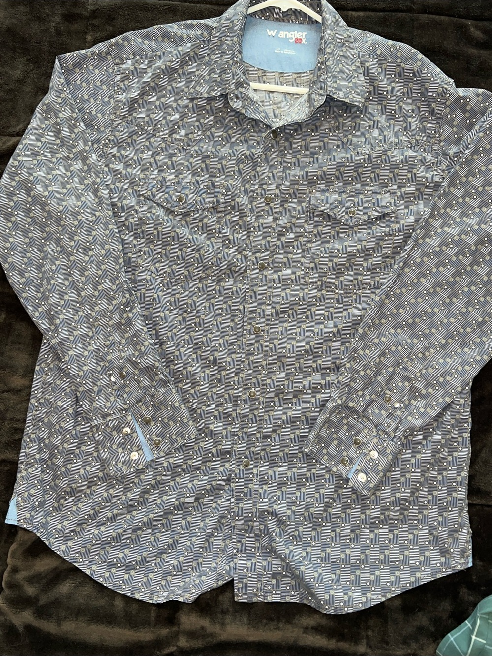 Wrangler Blue Geometric Snap-Front Western Shirt
